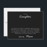 Sieradenskaart voor dochter  kaart<br><div class="desc">U kunt uw eigen ketting aan deze sieraden displaykaart bevestigen. De tekst is bewerkbaar, zodat u de woorden kunt aanpassen om een oprechte, hartelijke boodschap te maken. Elk item wordt op bestelling gemaakt, wat onze wenskaarten een unieke betekenis geeft die betekenisvol en speciaal is voor dochters die geschenken van hun...</div>