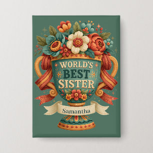 Sieradetrofee Beker "Beste Zus" met Naam Button