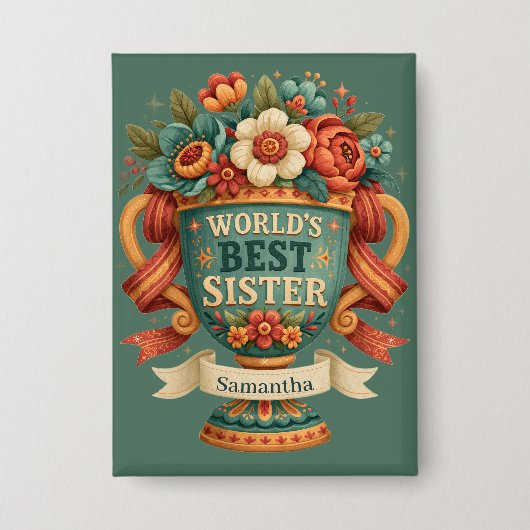 Sieradetrofee Beker "Beste Zus" met Naam Button (Voorkant)