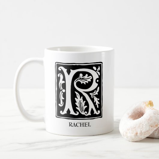 Sieralfabet letter R monogram Koffiemok (Met donut)