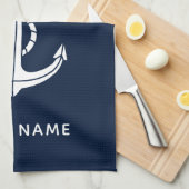 Sieranker bootnaam op maat in marineblauw theedoek (Quarter Fold)