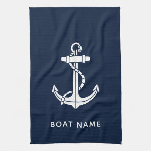Sieranker bootnaam op maat in marineblauw theedoek
