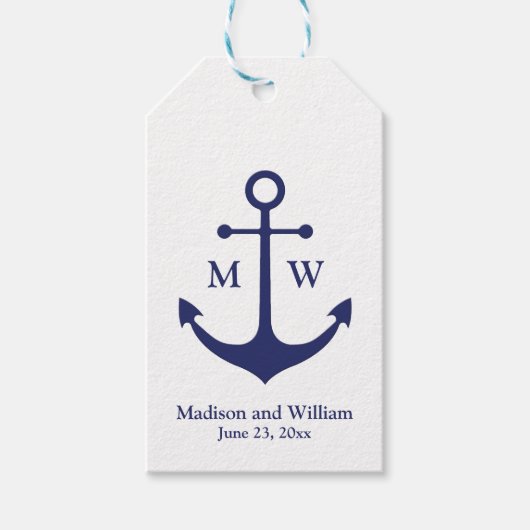 Sieranker marine wit aangepaste monogram & namen cadeaulabel (Voorkant)