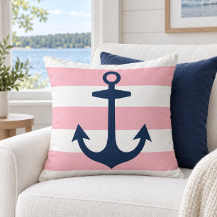 Sieranker Navy Anker Roze Witte Streep Kussen