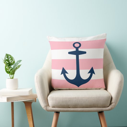 Sieranker Navy Anker Roze Witte Streep Kussen (Stoel)