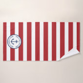 Sieranker rood wit gestreept gepersonaliseerd badhanddoek (Badhanddoek)