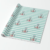 Sierankers, bloemen mintgroene strepen   cadeaupapier (Uitgerold)