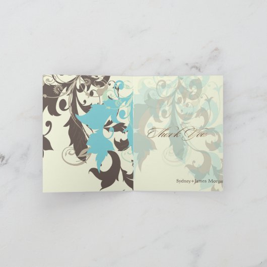 Sierbladeren / Aqua + bruin / Dank u kaarten (Binnen)