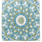 sierblauwe groene witte decoratie douchegordijn (Voorkant)