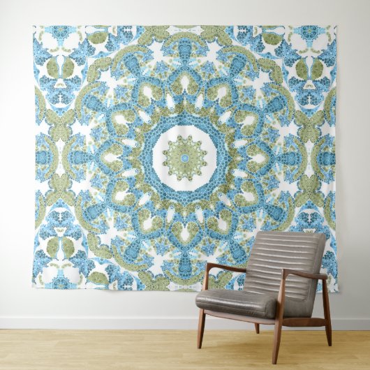 sierblauwe groene witte decoratie wandkleed (In Situ (horizontaal))