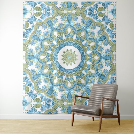 sierblauwe groene witte decoratie wandkleed (In situ)