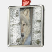 sierbloem met grijze wolf in sommige berkenbomen metalen ornament (Links)