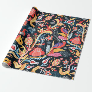 sierbloem met vogels op een donkere plek cadeaupapier