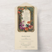 sierbloemen art nouveau bruiloft all in one uitnodiging (Binnen)