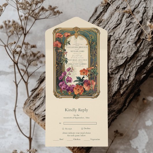 sierbloemen art nouveau bruiloft all in one uitnodiging