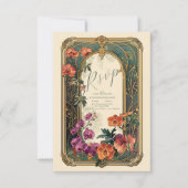  sierbloemen art nouveau bruiloft RSVP kaartje (Voorkant)