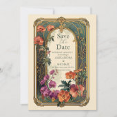  sierbloemen art nouveau bruiloft save the date (Voorkant)