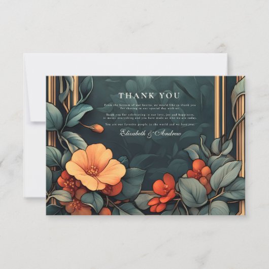 Sierbloemen bruiloft Art Nouveau Bedankkaart (Voorkant)
