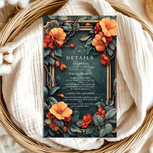 Sierbloemen bruiloft Art Nouveau Informatiekaartje