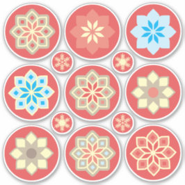 Sierbloemen en sneeuwvlokken op rood CC0245 Sticker