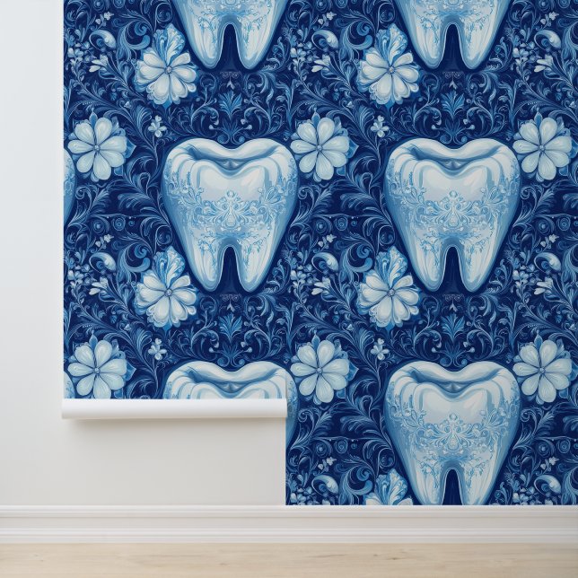 Sierbloemige tandheelkundige kliniek Muurdecoratie Behang (Applicatie)