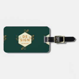 Siercrème zeshoekig logo op een donkergroene achte bagagelabel