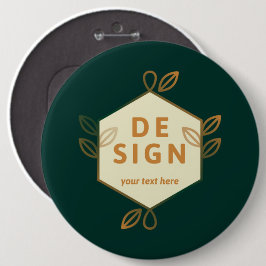 Siercrème zeshoekig logo op een donkergroene achte ronde button 6,0 cm