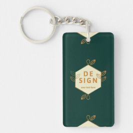 Siercrème zeshoekig logo op een donkergroene achte sleutelhanger