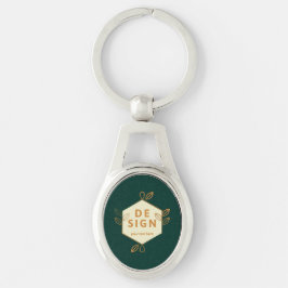 Siercrème zeshoekig logo op een donkergroene achte sleutelhanger
