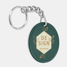 Siercrème zeshoekig logo op een donkergroene achte sleutelhanger