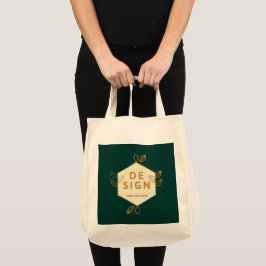 Siercrème zeshoekig logo op een donkergroene achte tote bag