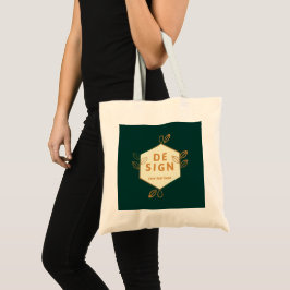 Siercrème zeshoekig logo op een donkergroene achte tote bag