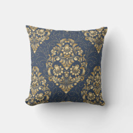 Sierdamast Gouden Blauwe Bloem Kussen