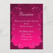 Sierdamast wervelingen roze bruiloft receptie informatiekaartje (Voorkant)