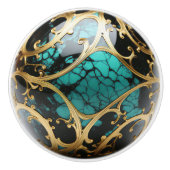Siergoud filigraan Blauwgroen zwart marmer Keramische Knop (Voorkant)