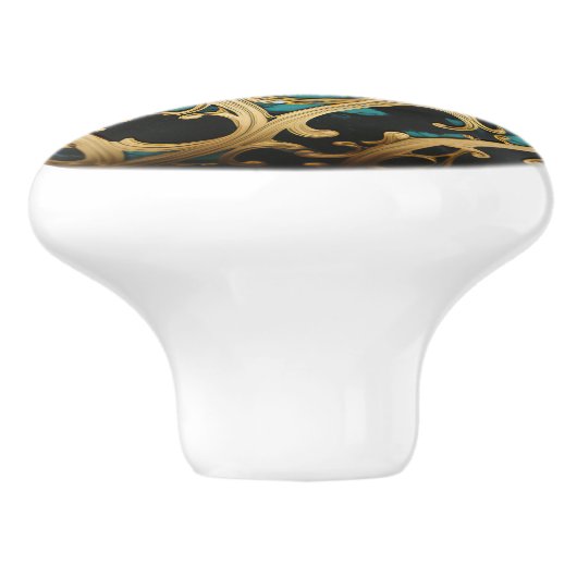 Siergoud filigraan Blauwgroen zwart marmer Keramische Knop (Zijkant)