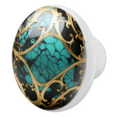 Siergoud filigraan Blauwgroen zwart marmer Keramische Knop (Rechts)