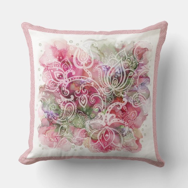 Siergrens en gestileerde bloem kussen (Voorkant)