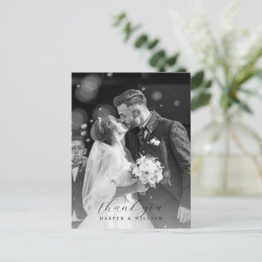 Siergrijs dank u foto bruiloft Briefkaart (Staand voorkant)