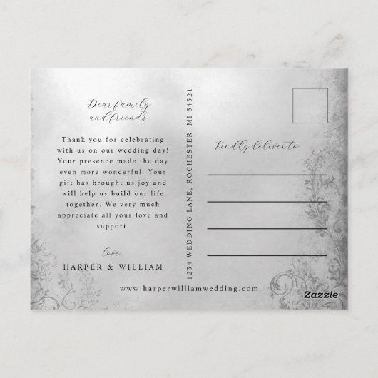 Siergrijs dank u foto bruiloft Briefkaart (Achterkant)