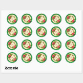 Siergroene randplaat met roze roos ronde sticker (Vel)