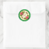 Siergroene randplaat met roze roos ronde sticker (Tas)