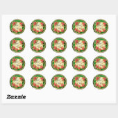 Siergroene randplaat met roze roos ronde sticker (Vel)