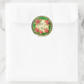 Siergroene randplaat met roze roos ronde sticker (Tas)