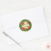 Siergroene randplaat met roze roos ronde sticker (Envelop)