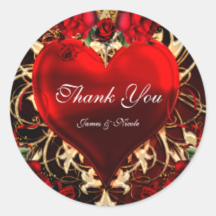 Sierhart in bloemmotief Zwart Rood & Goud Gotisch Ronde Sticker