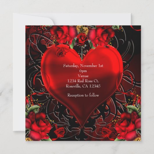 Sierhart in zwart en rood voor gotische romantiek kaart (Achterkant)