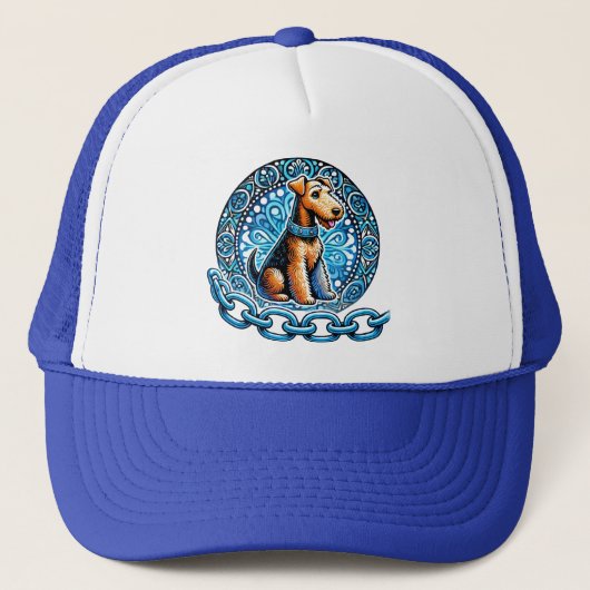Sierillustratie van een terriërhond trucker pet (Voorkant)