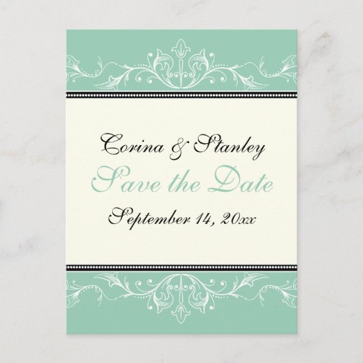 Sierjade, ivoren bruiloft Save the Date Aankondigingskaart (Voorkant)