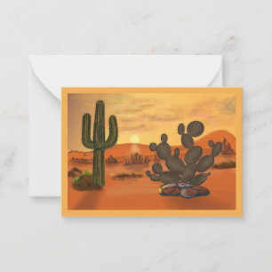 Sierkaart woestijn en cactus. notitiekaartje